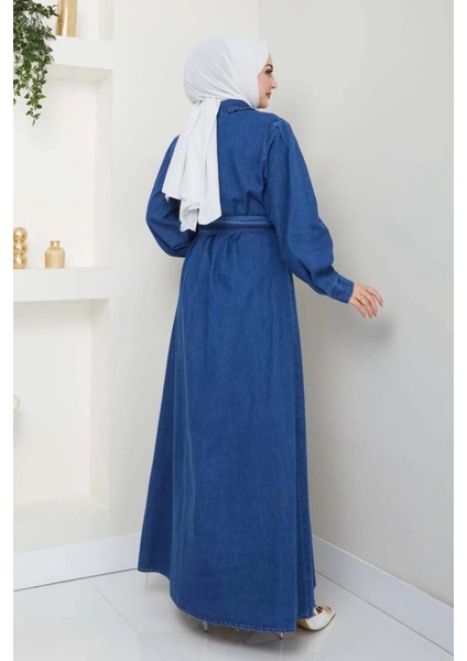 Kadın Fermuar Detaylı Tesettür Kot Elbise modelleri