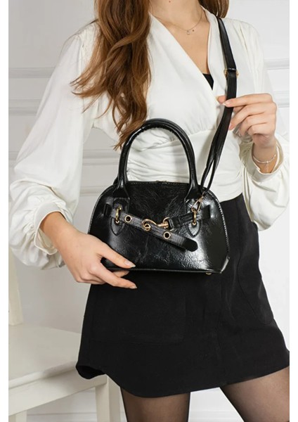 Reyna Kadın Çift Saplı Özel Kilit Sistemli Kadın El, Çapraz ve Omuz Çanta Siyah