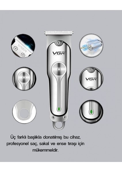 Ieg® Profesyonel Gümüş Şarjlı Tıraş Makinesi – 3 Başlık, 120 Dakika Kullanım Süresi, Kompakt ve Hafif Tasarım indirimleri