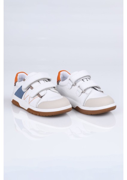 040 Hakiki Deri Spor Ayakkabı B. Beyaz-Turuncu - 22