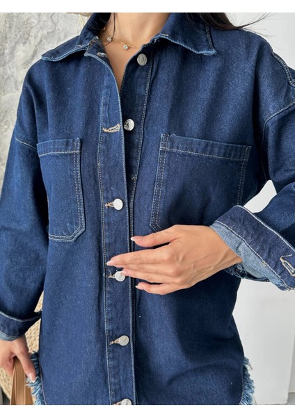 Drnds Cepli Püsküllü Kar Yıkama Kot Ceket Koyu Mavi D2515 (Beden: S) indirimleri