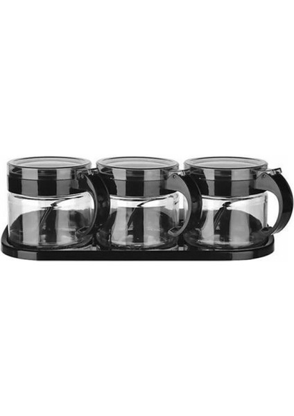 Siyah 3lü Standlı Kapaklı Kaşıklı Cam Hava Sızdırmaz Baharatlık Takımı KC-386 fiyatları