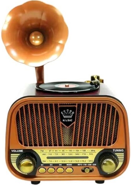 SP-428 Usb-Sd-Fm-Bluetooth Destekli Şarjlı Nostaljik Retro Radyo - Kahverengi