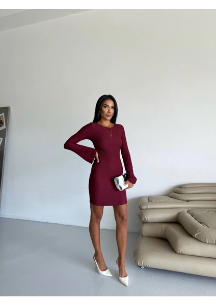 Drnds Prenses Kol Esnek Kumaş Elbise Bordo F2334 (Beden: M) fırsatları