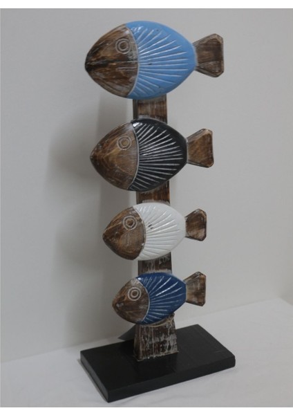 Ahşap Dekoratif Renkli Balıklar 60 cm El Yapımı Otantik Obje