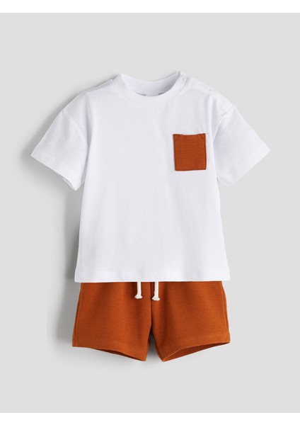 Yeni Sezon Bisiklet Yaka Erkek Bebek Tişört ve Şort 2'li