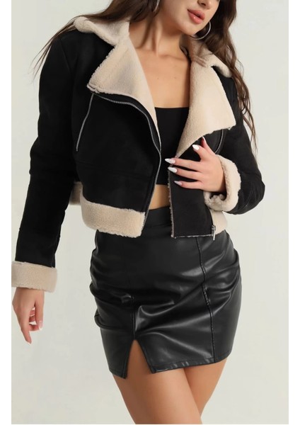 Drnds Içi Kürklü Dışı Süet Kısa Kaban Siyah T1186 (Beden: L)