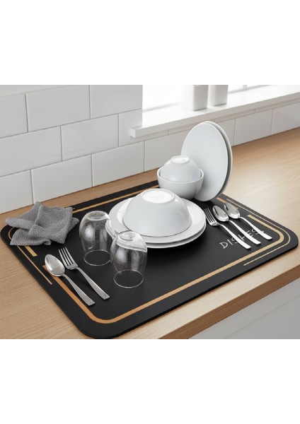Premium Dekoratif Bulaşık Kurutma Matı 50X40 cm – Süper Emici, Kaydırmaz Kauçuk Tabanlı ve Tezgah Koruyucu Altlık fiyatları