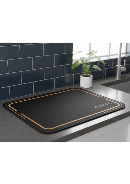 Premium Dekoratif Bulaşık Kurutma Matı 50X40 cm – Süper Emici, Kaydırmaz Kauçuk Tabanlı ve Tezgah Koruyucu Altlık