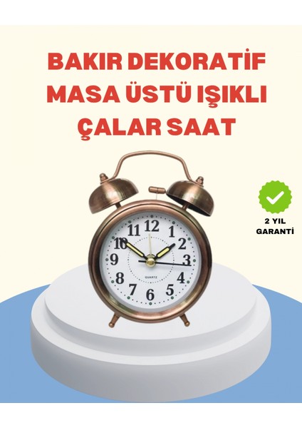 Ieg® Metal Bronz Nostaljik Masa Saati Alarmlı Büyük Boy Sessiz Mekanizmalı