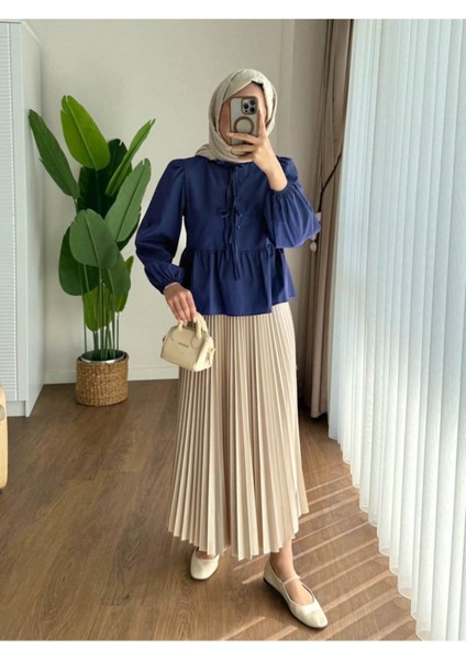 Kadın Balon Kol Etek Üstü Gömlek M1111 - Lacivert fiyatları