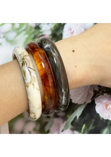 3 Adet Ideal Renklerde Modern Tarz Reçine Kemik Bileklik Set 63 mm Öğretmenler günü hediye fiyatları