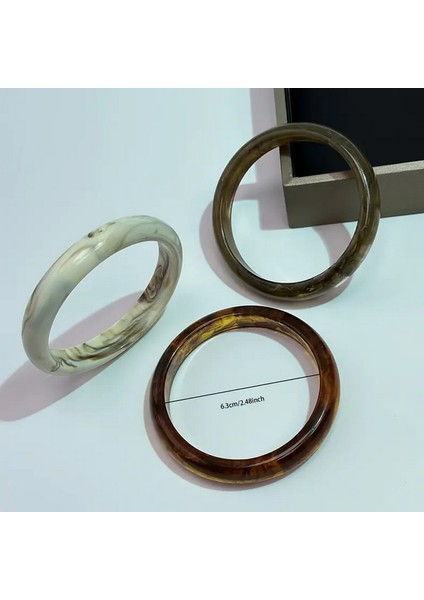 3 Adet Ideal Renklerde Modern Tarz Reçine Kemik Bileklik Set 63 mm Öğretmenler günü hediye modelleri