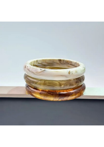 3 Adet Ideal Renklerde Modern Tarz Reçine Kemik Bileklik Set 63 mm Öğretmenler günü hediye fırsatları