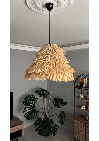 El Yapımı Konik Saçaklı Rafya Hasır Bohem Rustik Avize Kafe, Balkon, Salon Sarkıt Avize (40CM) fırsatları