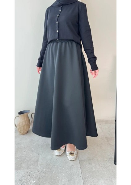 Kadın Beli Lastikli Scuba Kloş Etek M7056 - Siyah fiyatları