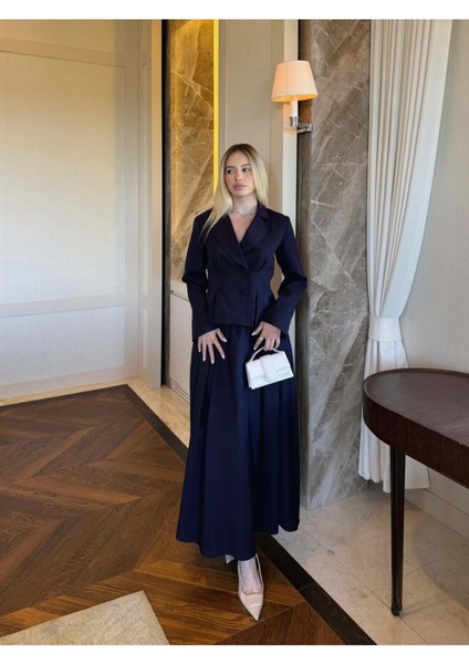 Kadın Pilikaşe Ceket ve Etek Takımı Lacivert - M41414