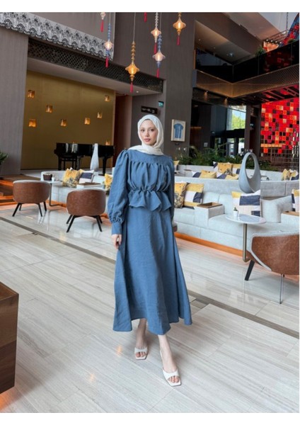 Kadın Büzgülü Gömlekli Etekli Takım M41355 - Indigo Mavi