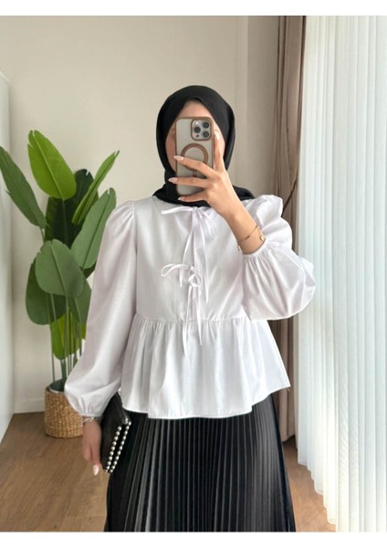 Kadın Balon Kol Etek Üstü Gömlek M1111 - Beyaz fiyatları