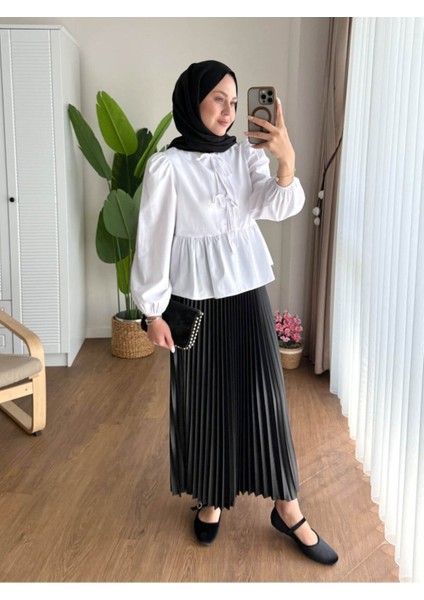 Kadın Balon Kol Etek Üstü Gömlek M1111 - Beyaz fırsatları