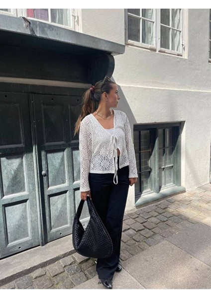 Lena Siyah Kadın Örgü Detay Büyük Boy Omuz ve Tote Çanta Günlük Geniş Hacimli fırsatları