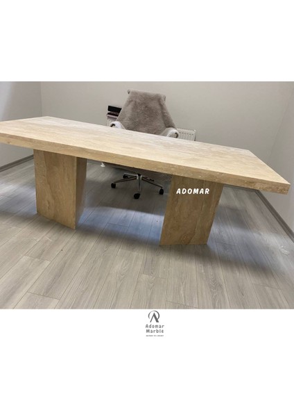 Traverten Ofis Masası, Üçgen Yemek Masası, Gerçek Traverten, Özel Ölçü fiyatları