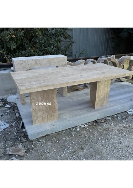 Traverten Ofis Masası, Üçgen Yemek Masası, Gerçek Traverten, Özel Ölçü modelleri