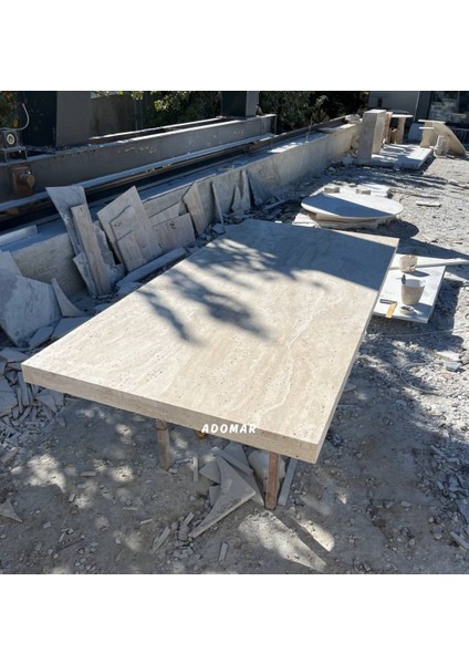 Traverten Ofis Masası, Üçgen Yemek Masası, Gerçek Traverten, Özel Ölçü indirimleri