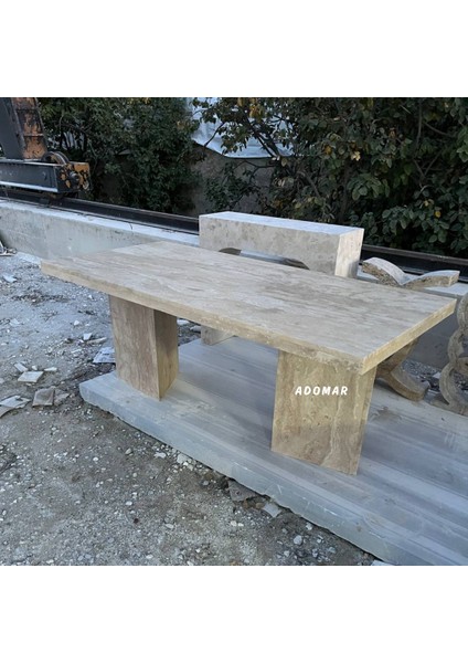 Traverten Ofis Masası, Üçgen Yemek Masası, Gerçek Traverten, Özel Ölçü