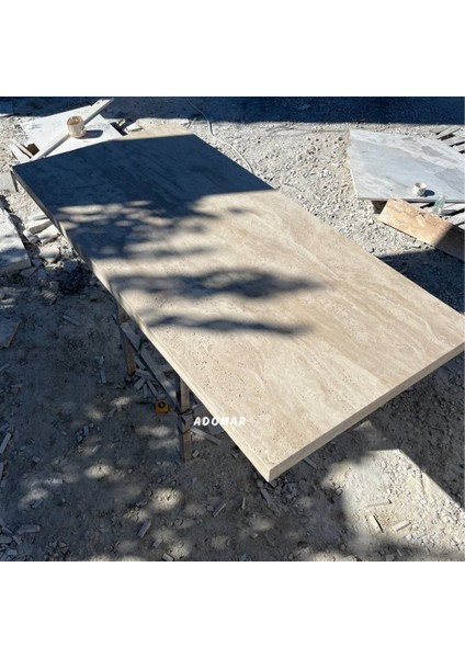 Traverten Ofis Masası, Üçgen Yemek Masası, Gerçek Traverten, Özel Ölçü