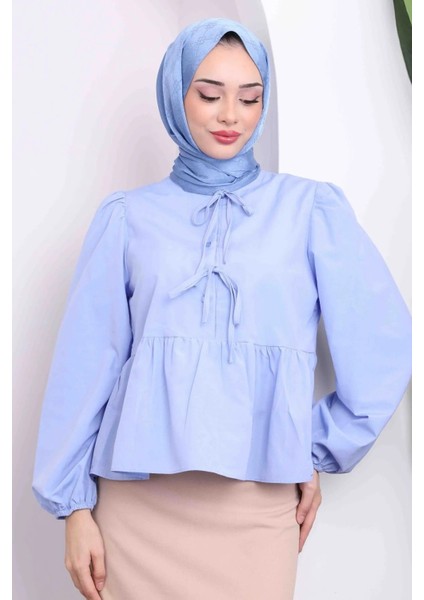 Kadın Balon Kol Etek Üstü Gömlek M1111 - Bebe Mavisi modelleri