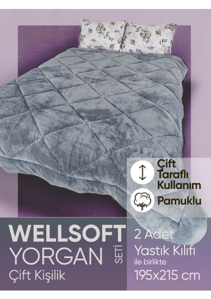 Çift Taraflı Pamuklu Peluş Gri 2 Adet Yastık Kılıfı Wellsoft Yorgan Seti modelleri