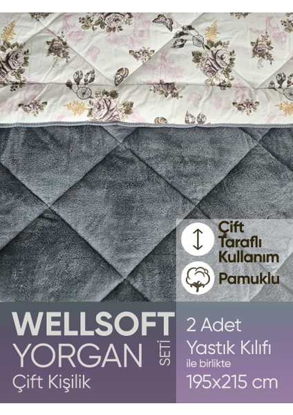 Çift Taraflı Pamuklu Peluş Gri 2 Adet Yastık Kılıfı Wellsoft Yorgan Seti fırsatları