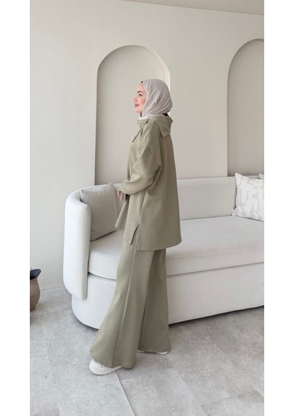 Kadın Taşlı Şal Yaka Ikili Scuba Takım M7083 - Yesil indirimleri