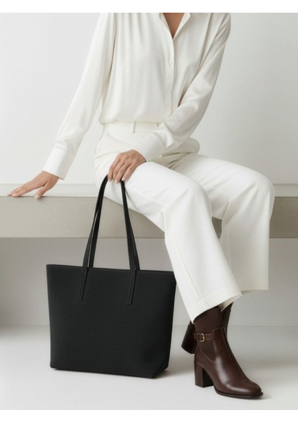 Lune Kadın Nubuk Su Geçirmez Büyük Boy Geniş Hacimli El ve Omuz Çantası Siyah fiyatları