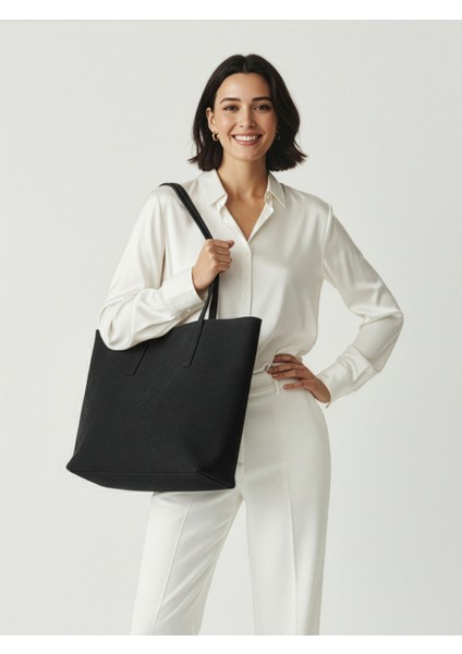 Lune Kadın Nubuk Su Geçirmez Büyük Boy Geniş Hacimli El ve Omuz Çantası Siyah modelleri