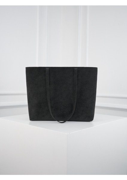 Lune Kadın Nubuk Su Geçirmez Büyük Boy Geniş Hacimli El ve Omuz Çantası Siyah indirimleri