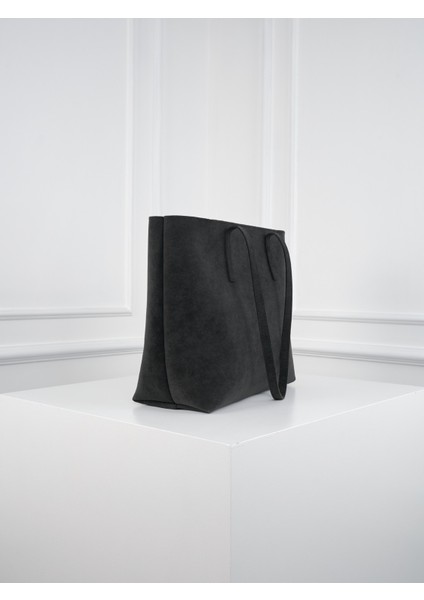 Lune Kadın Nubuk Su Geçirmez Büyük Boy Geniş Hacimli El ve Omuz Çantası Siyah