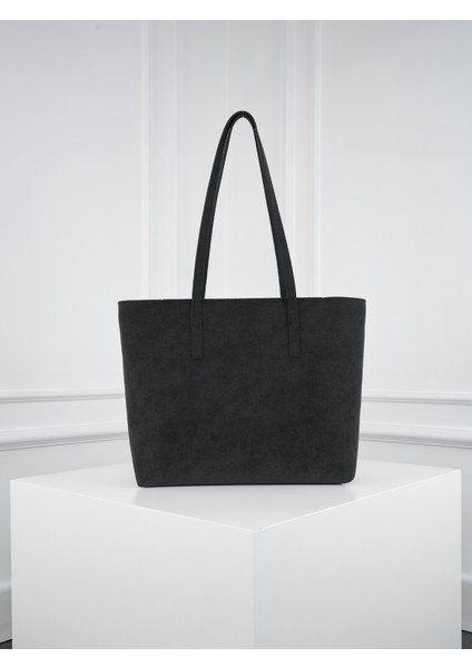 Lune Kadın Nubuk Su Geçirmez Büyük Boy Geniş Hacimli El ve Omuz Çantası Siyah