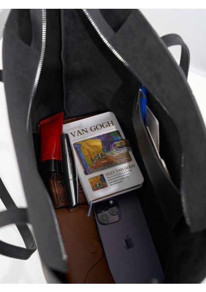 Lune Kadın Nubuk Su Geçirmez Büyük Boy Geniş Hacimli El ve Omuz Çantası Siyah