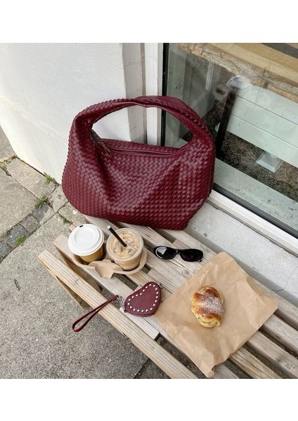 Bordo Örgü Model El ve Omuz Çantası Botte Desen Orta Boy fiyatları