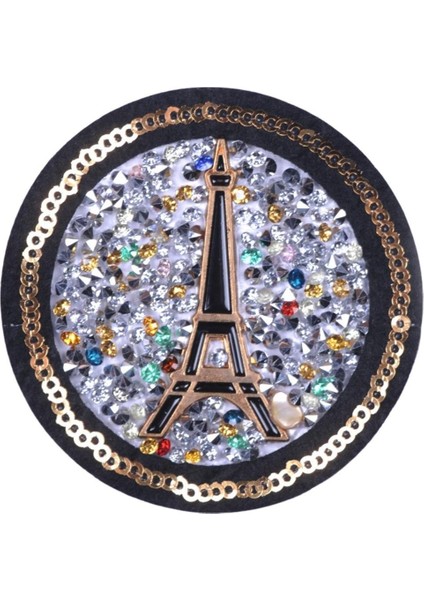 Aplike Ütü Ile Yapışan Taşlı Eyfel Kulesi Siyah Arma 6 cm