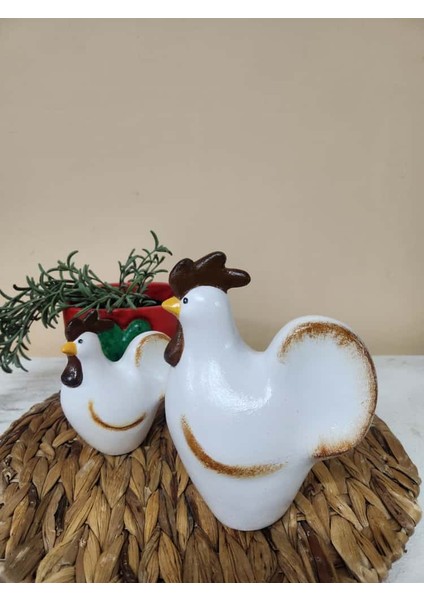 2' Li Büyük ve Küçük Tavuk Biblo Seti Mutfak Dekoratif Biblo