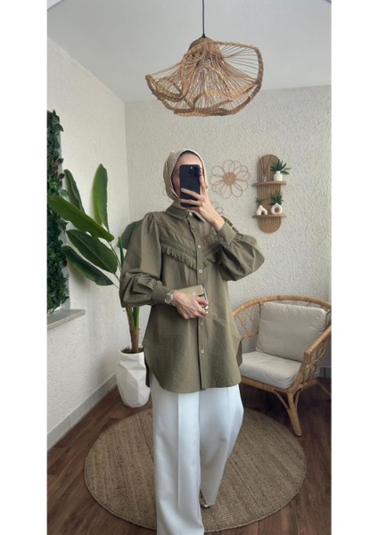 Kadın Tesettür Dantel Detay Balon Kol Gömlek modelleri