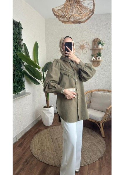 Kadın Tesettür Dantel Detay Balon Kol Gömlek fırsatları