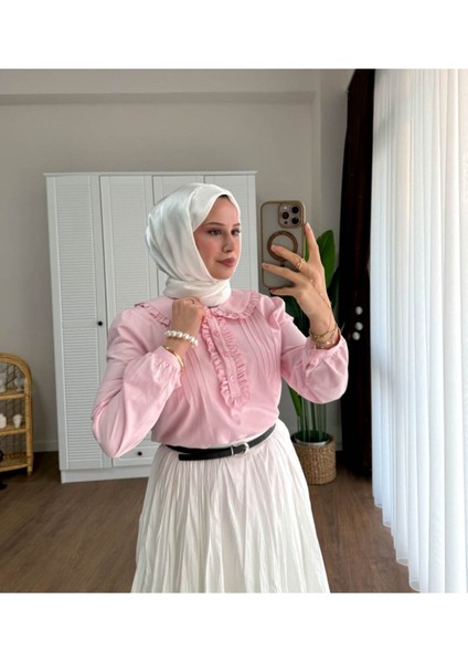 Kadın Etek Üstü Bebe Yaka Gömlek M24119 - Pembe