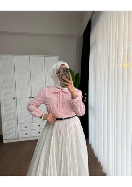 Kadın Etek Üstü Bebe Yaka Gömlek M24119 - Pembe modelleri
