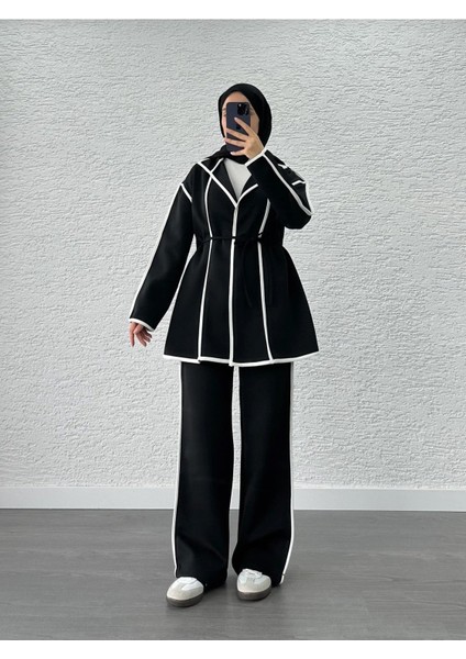 Kadın Biyeli Scuba Pantolon Ikili Takım M52806 - Siyah