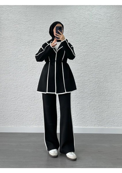 Kadın Biyeli Scuba Pantolon Ikili Takım M52806 - Siyah fiyatları