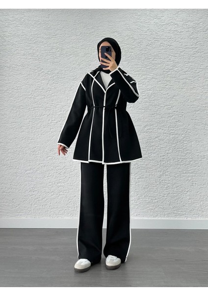 Kadın Biyeli Scuba Pantolon Ikili Takım M52806 - Siyah modelleri